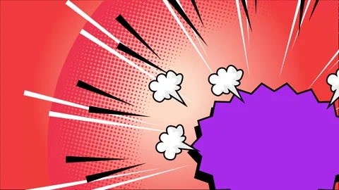 Comic pop art with dynamic rays and purple speech bubble on red background Stock Footage 293039525