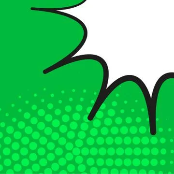 Comic pop art green background with halftone shadows and clouds beams. Vector Illustrazione stock