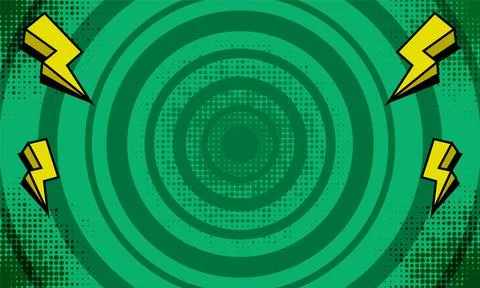 Comic pop art green background with thunder template Stock Illustration