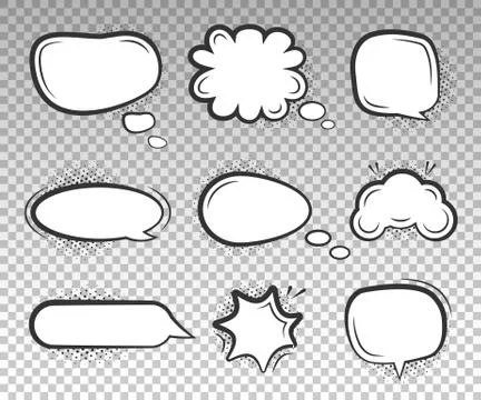 Comic pop art halftone speech bubble vector set Stock Illustration