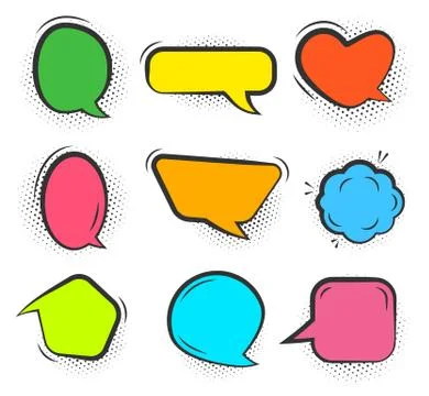 Comic pop art halftone speech bubble vector set Stock Illustration