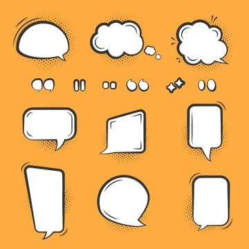 Comic pop art halftone speech bubble vector set Stock Illustration