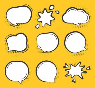 Comic pop art halftone speech bubble vector set Stock Illustration