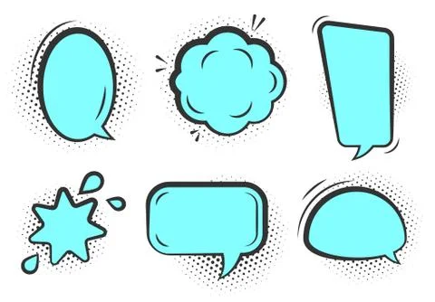 Comic pop art halftone speech bubble vector set Stock Illustration