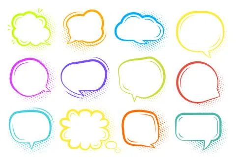 Comic pop art halftone speech bubble vector set Stock Illustration