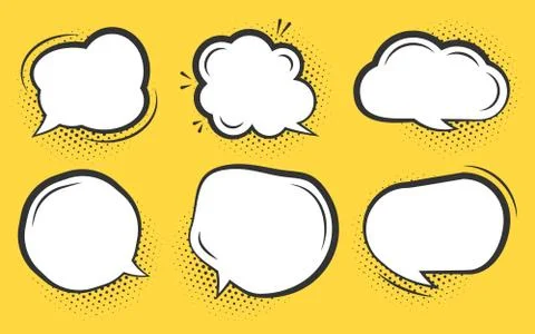 Comic pop art halftone speech bubble vector set Stock Illustration
