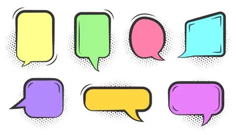 Comic pop art halftone speech bubble vector set Stock Illustration