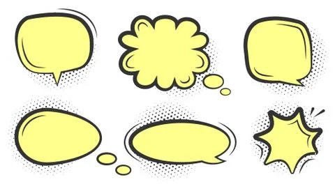 Comic pop art halftone speech bubble vector set Stock Illustration