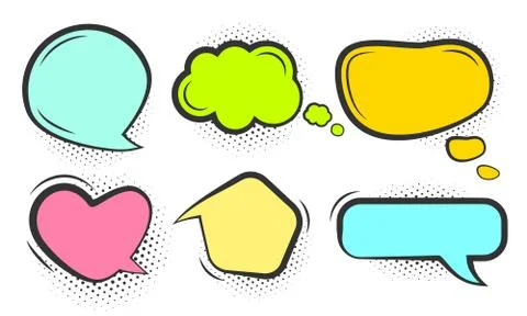 Comic pop art halftone speech bubble vector set Stock Illustration