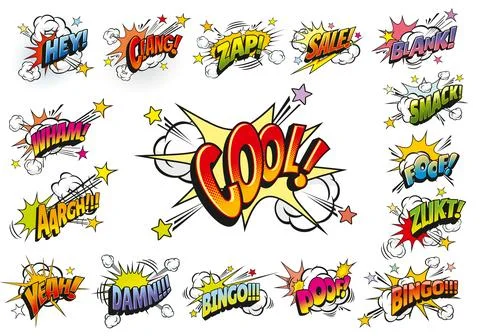 Comic pop art sound effect, speech bubbles explode Stock Illustration