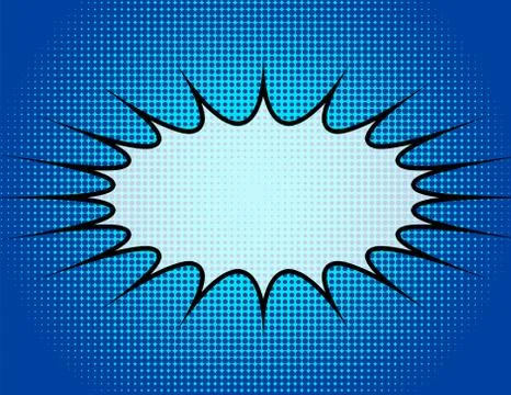 Comic, Pop Art Speach Bubble on Blue Halftone, Dotted Background. Stock Illustration