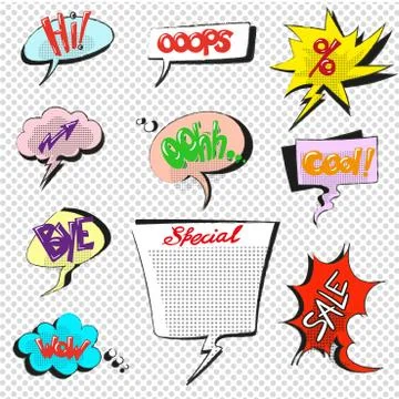 Comic pop art speech bubbles vector collection Stock Illustration