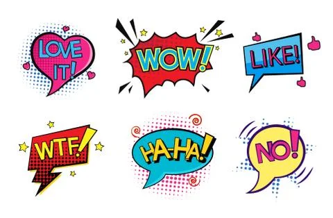 Comic pop art speech bubbles set Stock Illustration