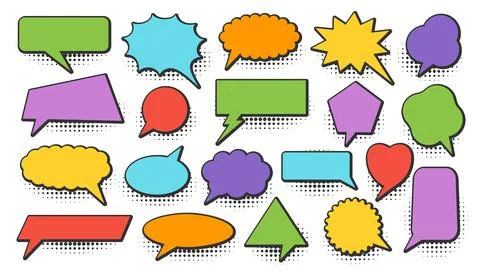 Comic pop art speech bubbles dot halftone set Stock Illustration