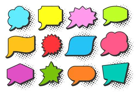 Comic pop art speech bubbles halftone retro frames Illustrazione stock