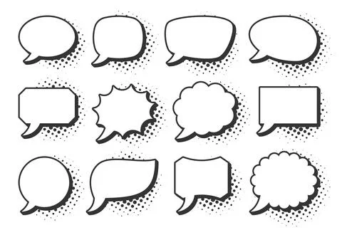 Comic pop art speech bubbles halftone retro frames Stock Illustration