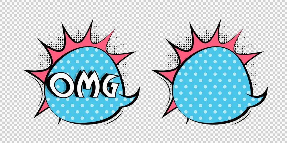Comic pop art speech bubbles with omg expression and blank bubble isolated .. Stock Illustration