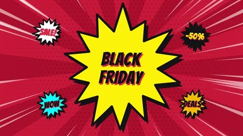 Comic pop art starburst explosion with Black Friday text Stock-Footage 348330975
