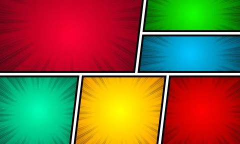 Comic pop art style blank layout template on colorful halftone background. Stock Illustration