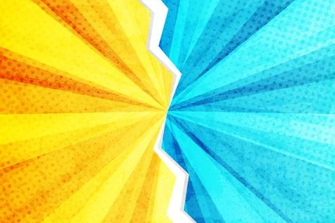 Comic Pop Art Versus Background with Yellow and Blue Halftone Sunburst Rays 스톡 일러스트
