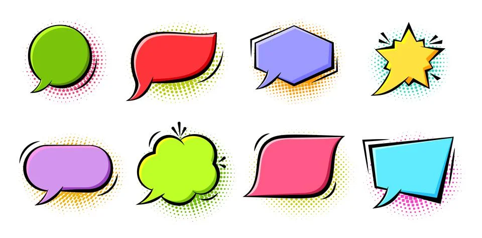 Comic popart speech bubble halftone retro balloon Stock Illustration