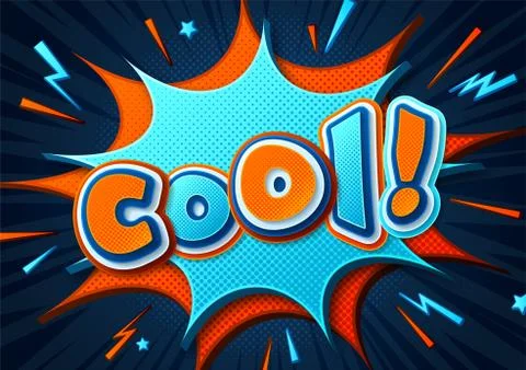 Comic poster with lettering Cool on thought bubble Stock Illustration