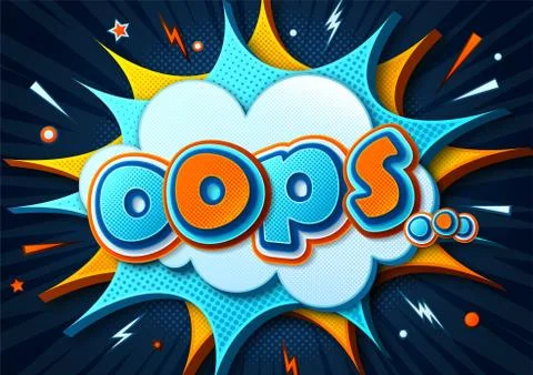 Comic poster with lettering Oops on thought bubble Stock Illustration