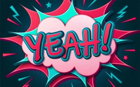 Comic poster with lettering Yeah on thought bubble Stock Illustration