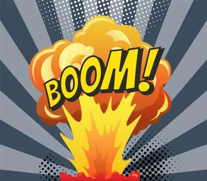 Comic poster wth cartoon explosion frame. Boom comic banner design. Hand drawn Stock Illustration