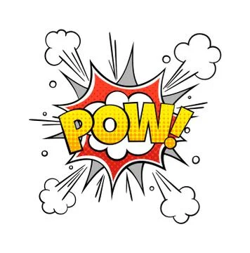 Comic Pow word. Vintage vector comics text with exploding cloud pattern for art Illustrazione stock