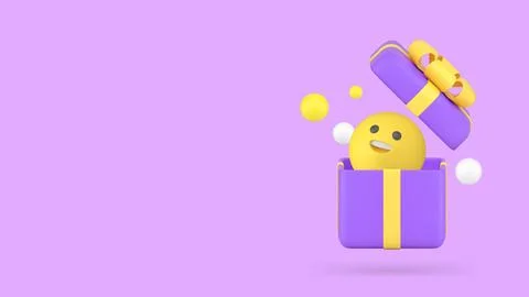 Comic present open festive gift box with smiley emoji banner copy space vecto Stock Illustration