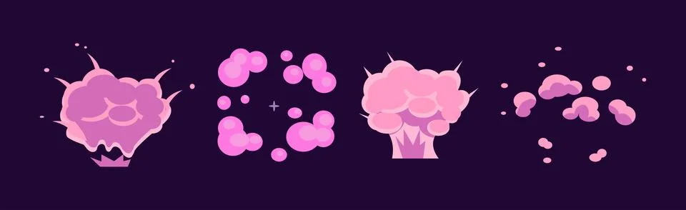 Comic Purple Explosion or Burst and Boom Effect Vector Set 스톡 일러스트
