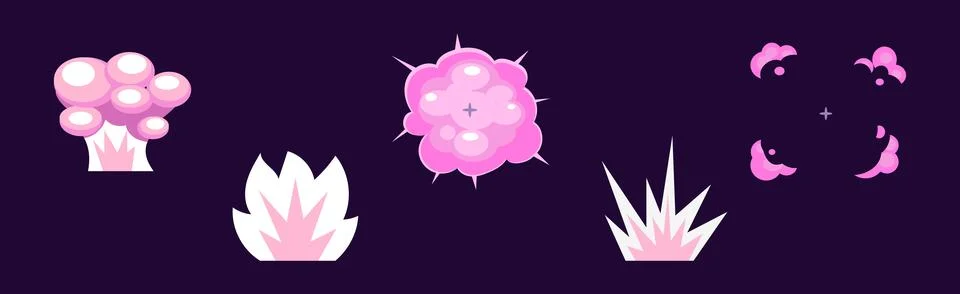 Comic Purple Explosion or Burst and Boom Effect Vector Set Illustrazione stock
