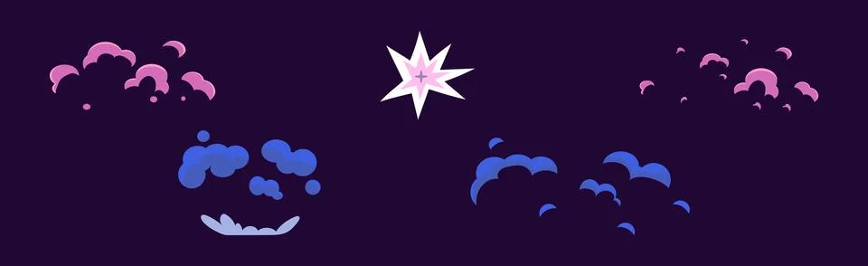 Comic Purple Explosion or Burst and Boom Effect Vector Set Illustrazione stock