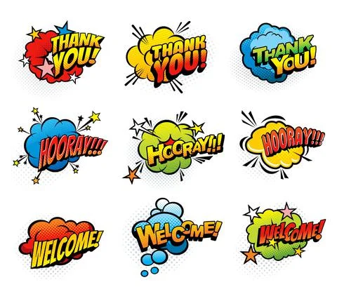 Comic retro exclamations pop art vector clouds Stock-Illustration
