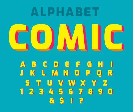 Comic retro font set. Alphabet letters and number in style of comics, pop art Stock Illustration