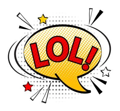 Comic retro pop art speech bubble with stars, emotional text Lol on dots. Vec Stock Illustration