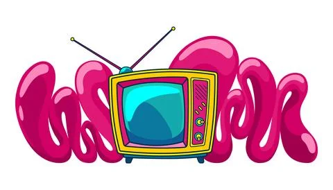 Comic retro tv on halftone and dots backdrop. Vector colorful background in pop 库存插图