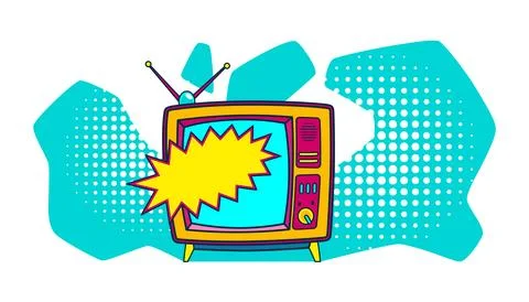 Comic retro tv on halftone and dots backdrop. Vector colorful background in pop Stockillustratie