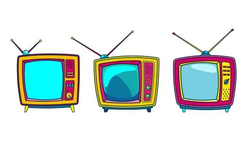 Comic retro tv icon in pop art retro comic style. Cartoon vintage 70s, 80s Stock Illustration