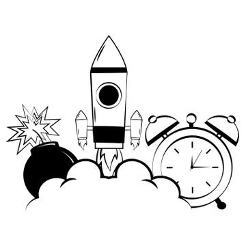 Comic rocket clock bomb Illustrazione stock