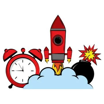 Comic rocket clock bomb 스톡 일러스트