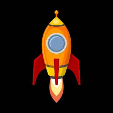 Comic Rocket Ship in Cartoon Style. Isolated on Black. Vector 库存插图