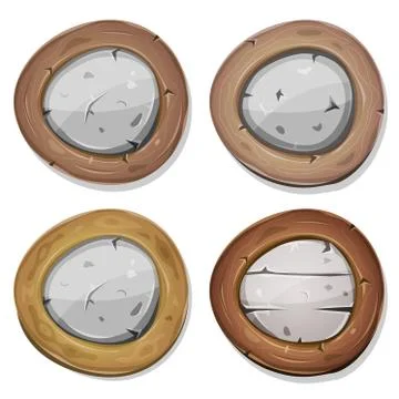 Comic rounded stone and wood viking shields Stock Illustration
