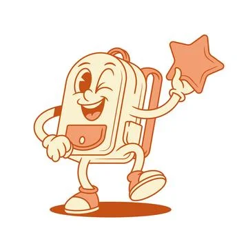 Comic schoolbag back to school cartoon character with star isometric vector i Stock Illustration