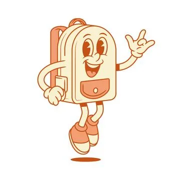 Comic schoolbag back to school cartoon character jumping fun isometric vector Stock Illustration