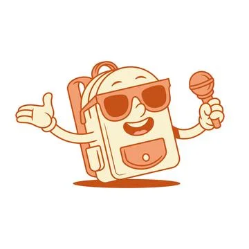 Comic schoolbag back to school cartoon character sing mic isometric vector .. Stock Illustration