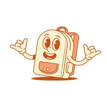 Comic schoolbag back to school cartoon character surf relax isometric vecto.. Stock Illustration