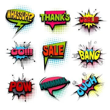 Comic set colored comics book phrase balloon Stock Illustration