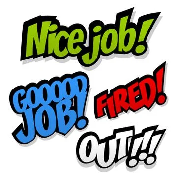 Comic set sound effects pop art work fire good job Stock Illustration